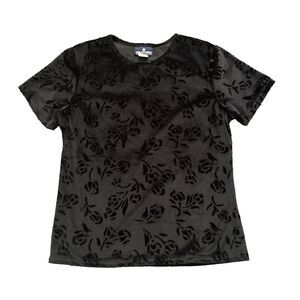 Vintage Solutions Black Velvet Top Womens MEDIUM Rosebud Floral Goth Witchy